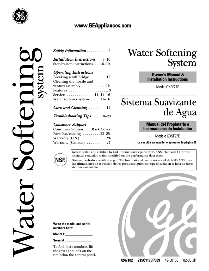 Imagen de la primera página del manual del dispositivo GXSF27E