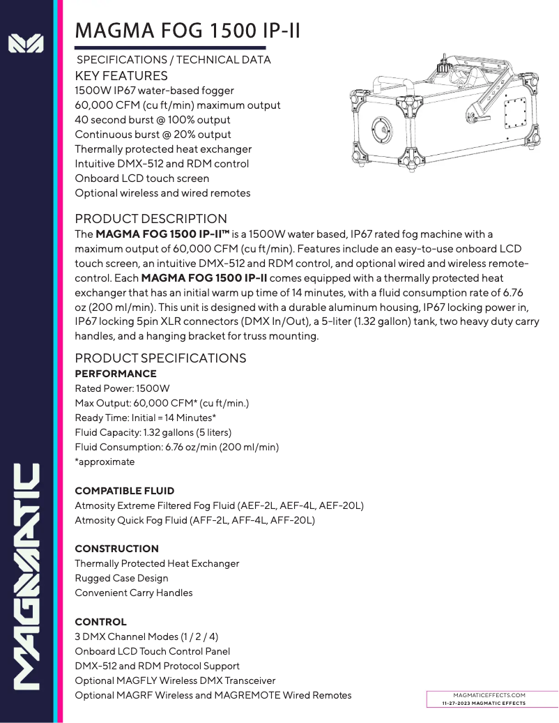 Image de la première page du manuel de l'appareil MAGMA FOG 1500 IP