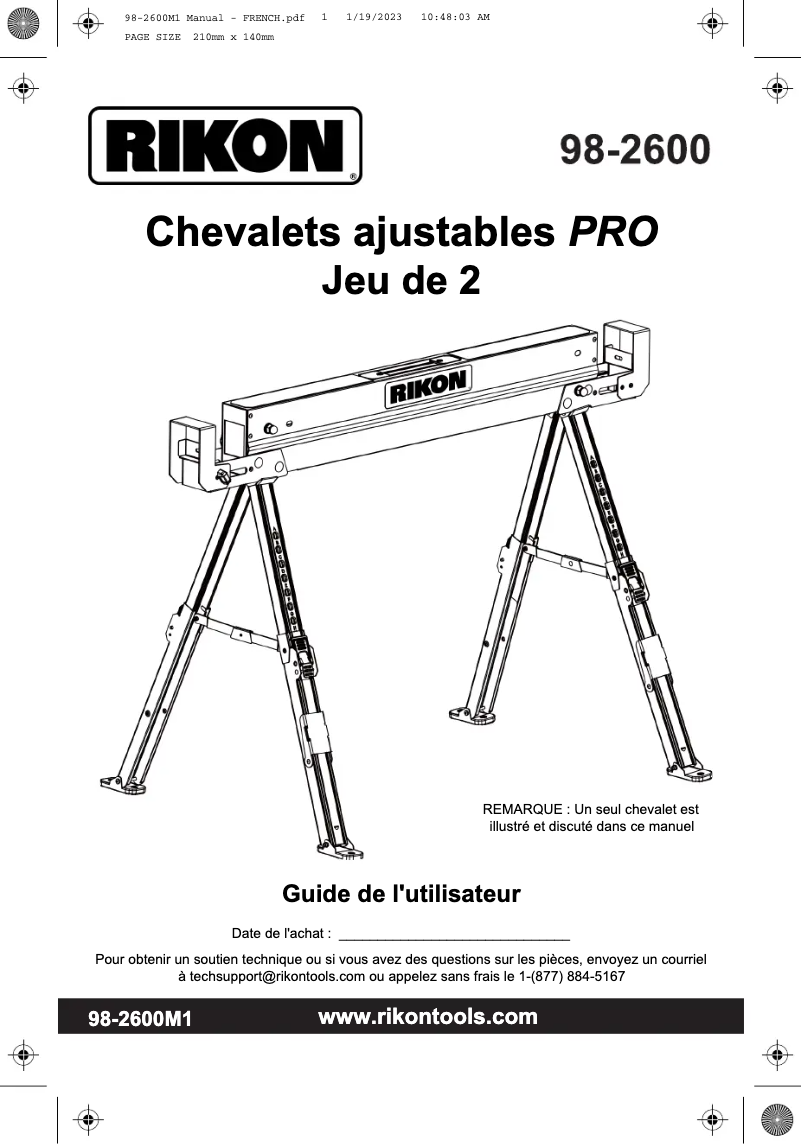 Page n°1 - Manuel utilisateur RIKON 98-2600