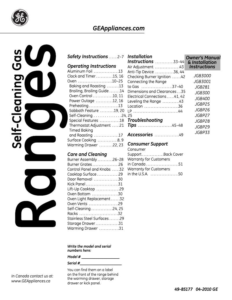 Page n°1 - Guide d'installation GE JGBP28MEMBS