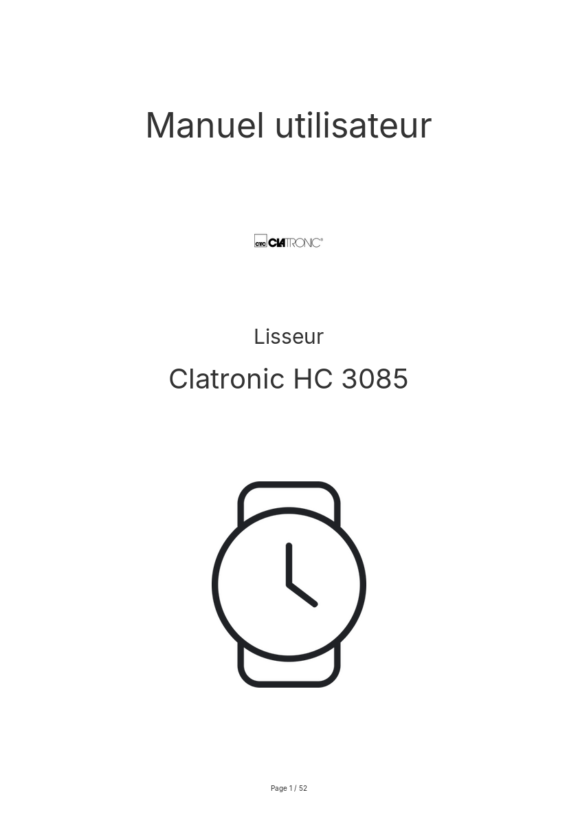 Page n°1 - Manuel utilisateur Clatronic HC 3085