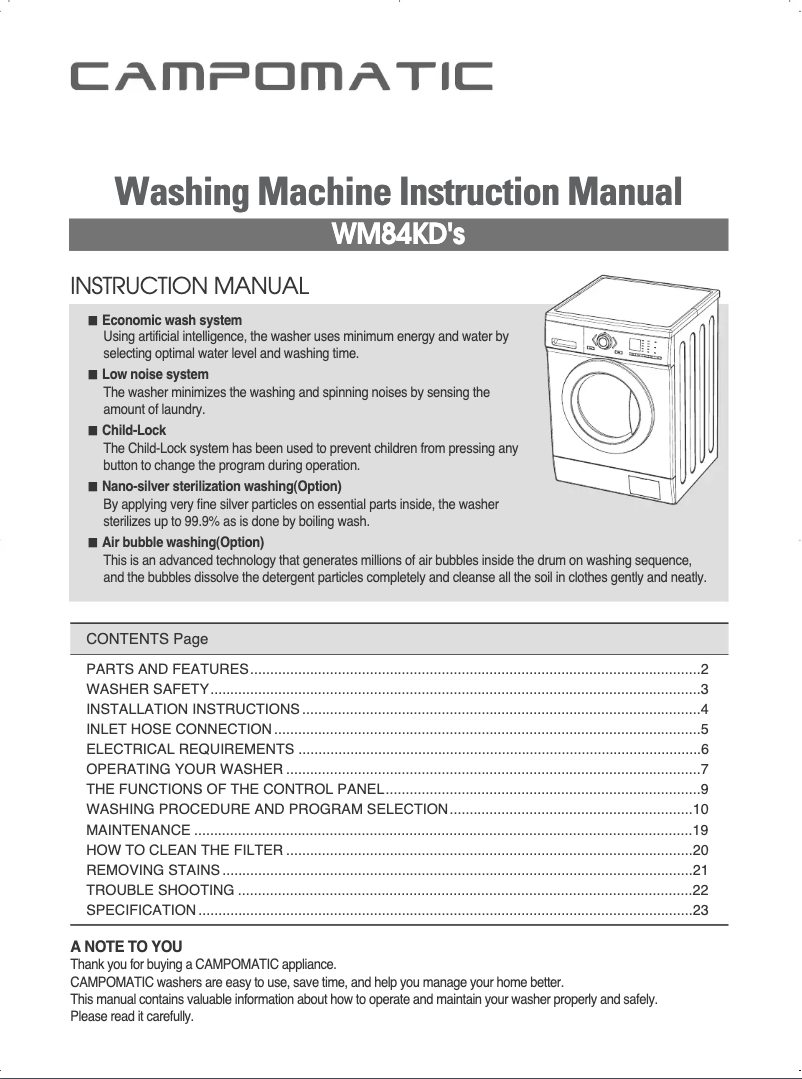 Página 1 del manual Manual de usuario Campomatic WM84KD