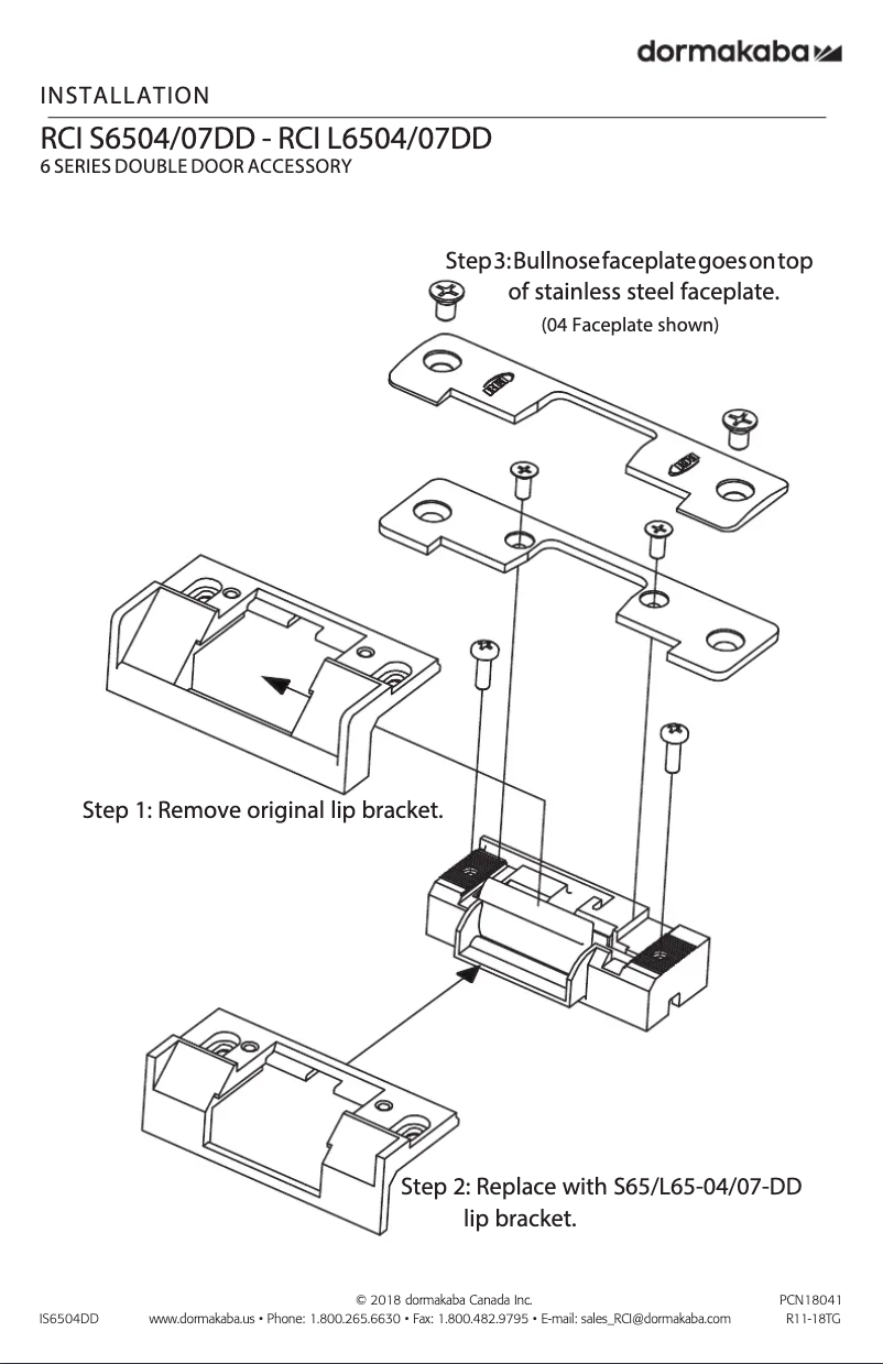 Page 1 de la notice Manuel utilisateur Dormakaba RCI S6504/07DD
