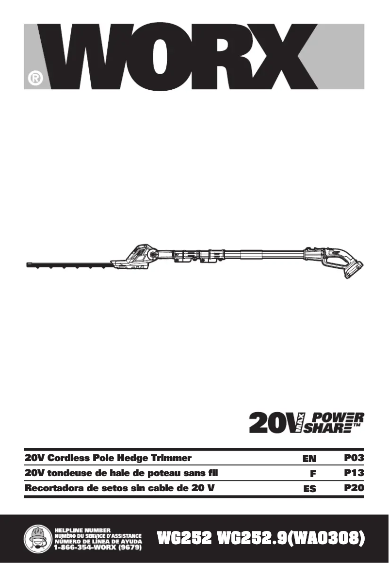 Page 1 de la notice Manuel utilisateur Worx WG252.9