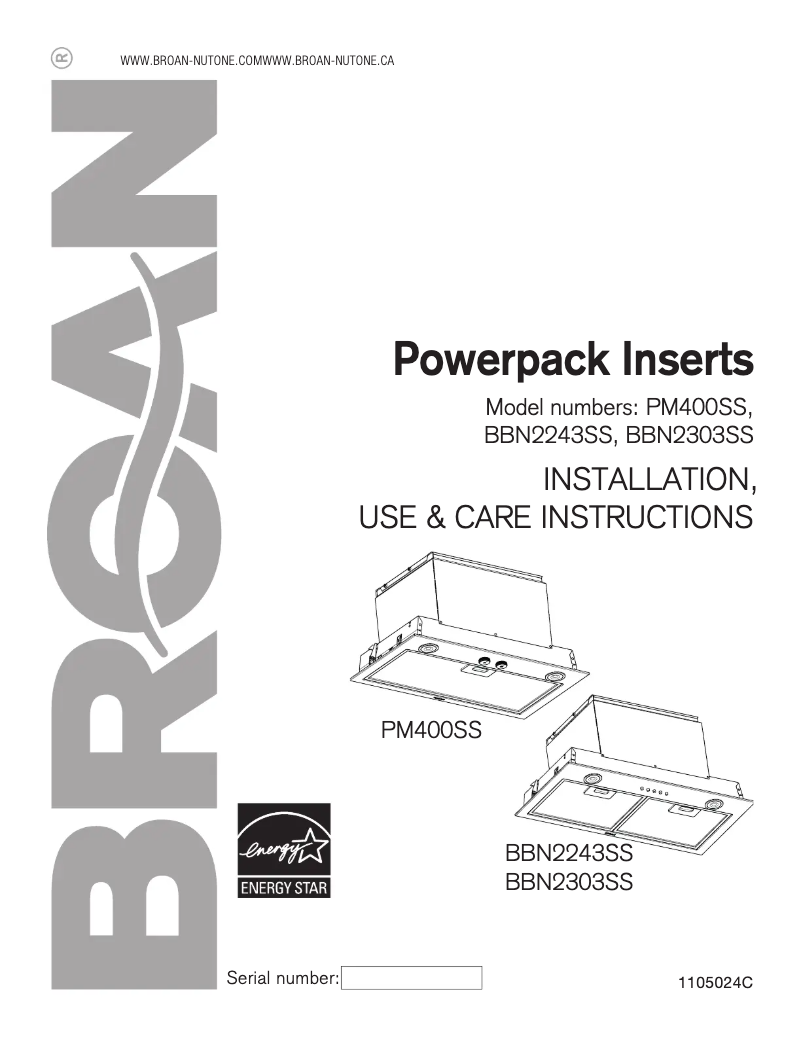 Page n°1 - Guide d'installation Broan BBN2303SS