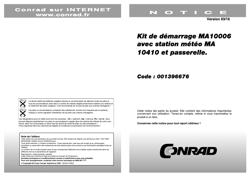 Page 1 de la notice Manuel utilisateur Techno Line MA 10006