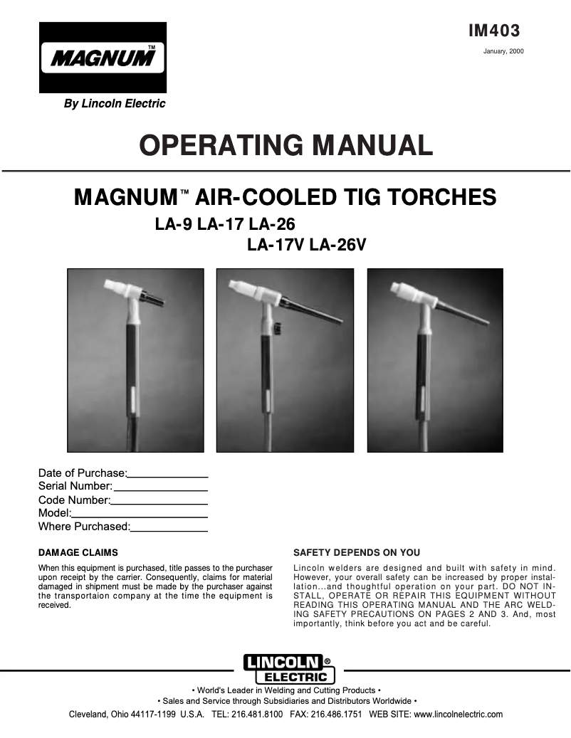 Page 1 de la notice Manuel utilisateur Lincoln Electric LA-17