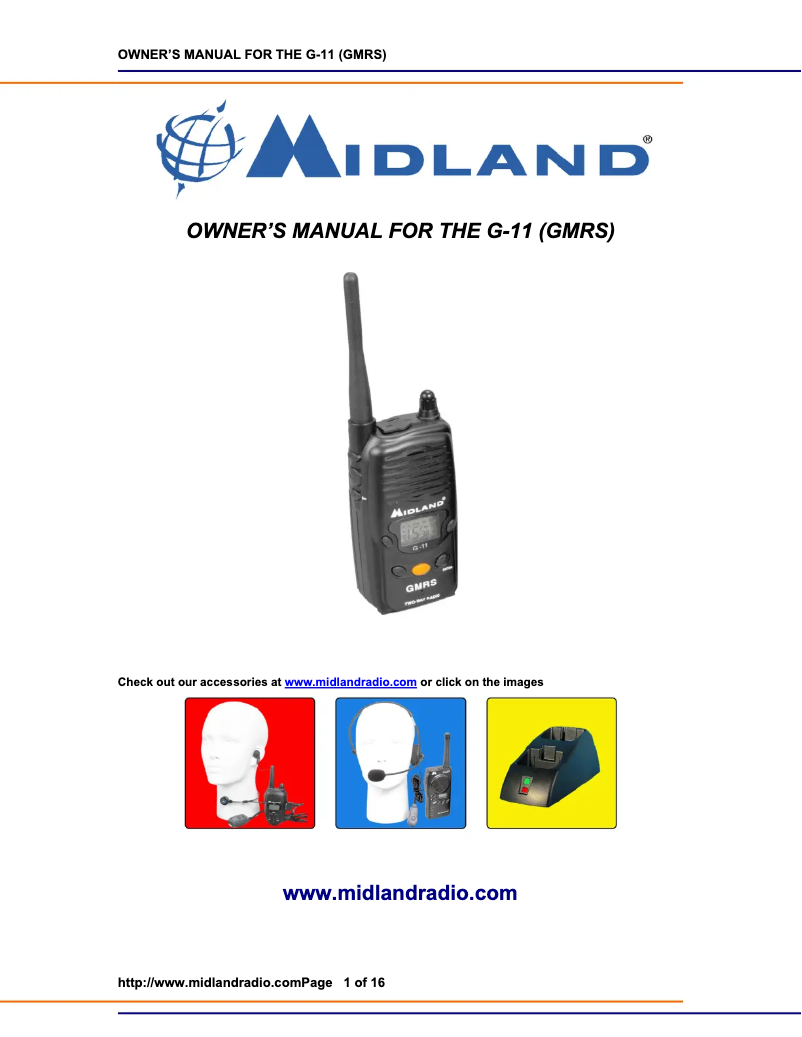 Page 1 de la notice Manuel utilisateur Midland G11S