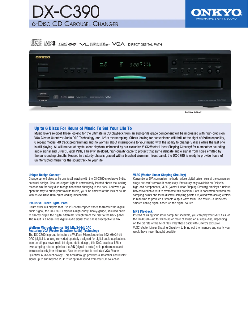 Página 1 del manual Ficha técnica Onkyo DX-C390