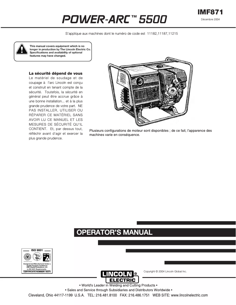 Page n°1 - Manuel utilisateur Lincoln Electric Power Arc 5500