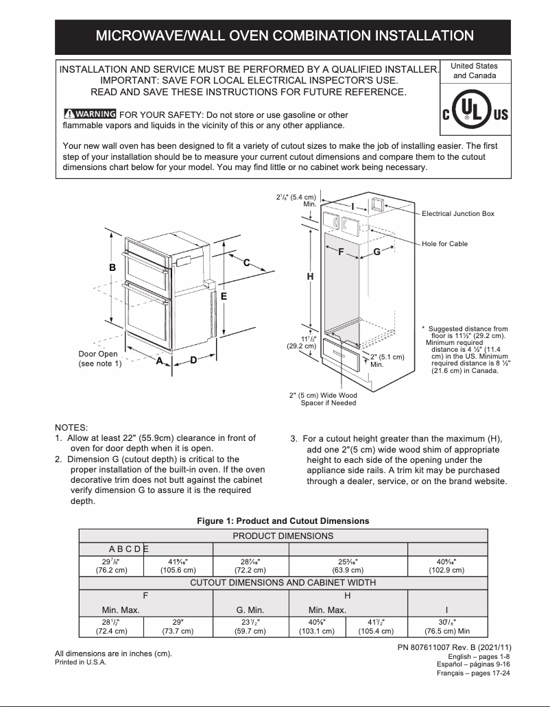 Page 1 de la notice Guide d'installation Frigidaire GCWM3067AD