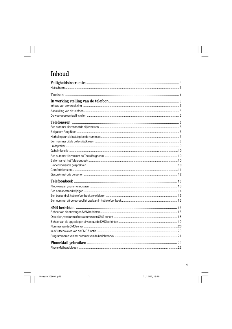 Page 1 de la notice Manuel utilisateur Belgacom Maestro 2050