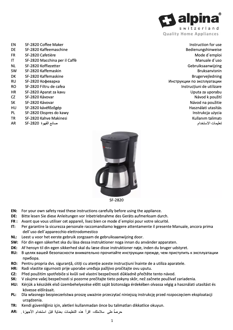 Image de la première page du manuel de l'appareil SF-2820