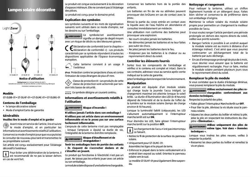 Page 1 de la notice Manuel utilisateur LightZone GT-DLDF-01