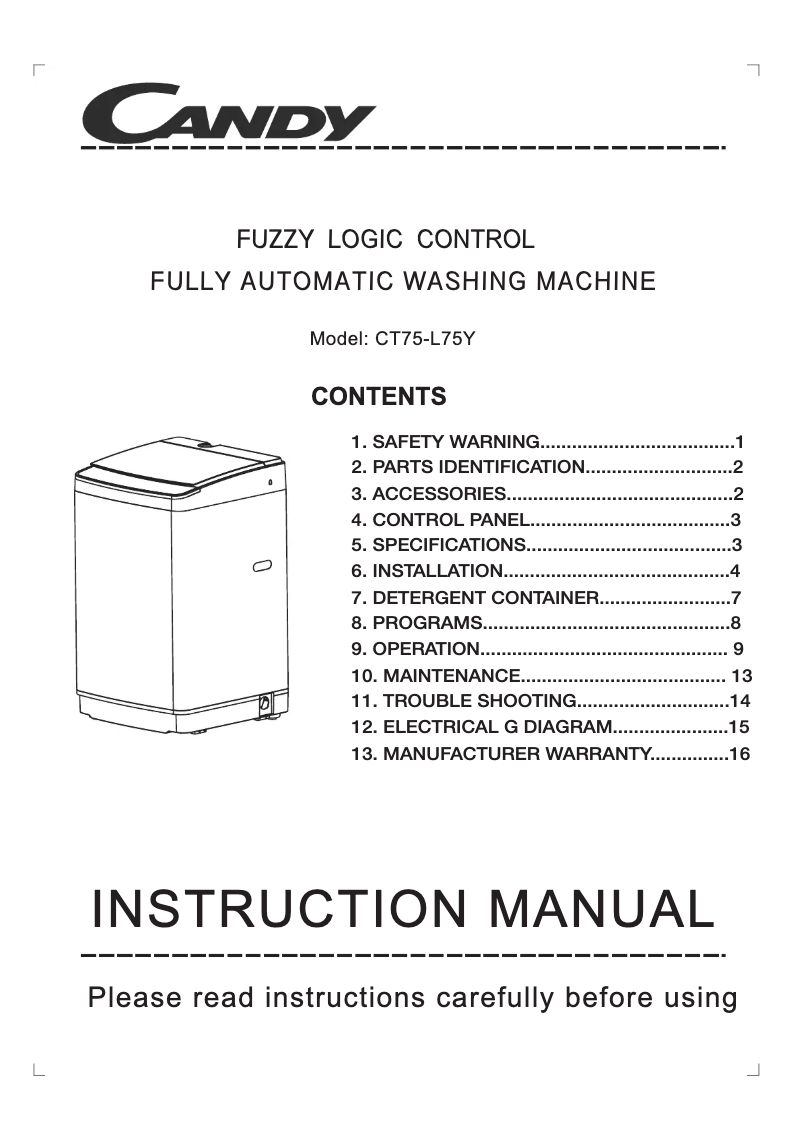 Page n°1 - Manuel utilisateur Candy CT75-L75Y