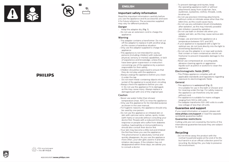 Page 1 de la notice Brochure Philips Satinelle Advanced BRE630