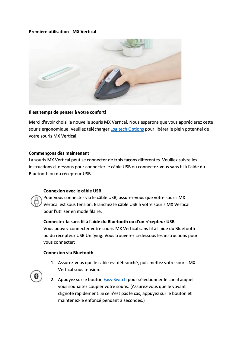 Page 1 de la notice Manuel utilisateur Logitech MX Vertical