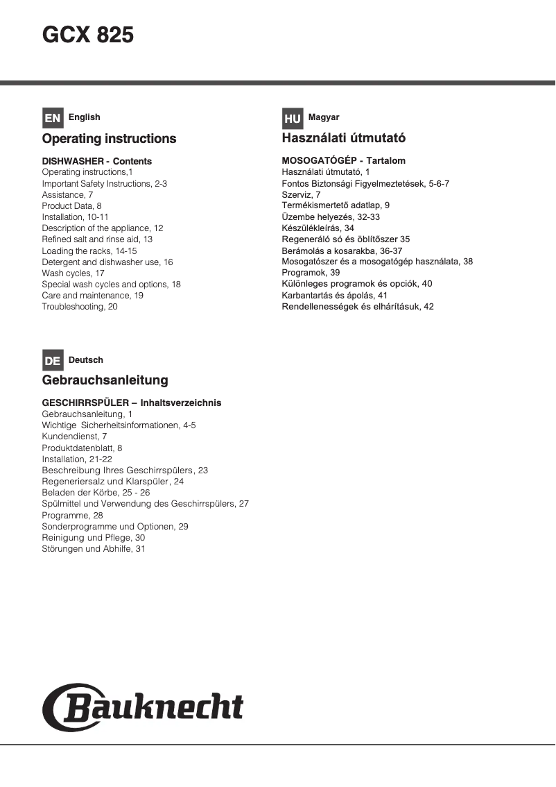 Page n°1 - Manuel utilisateur Bauknecht GCX 825