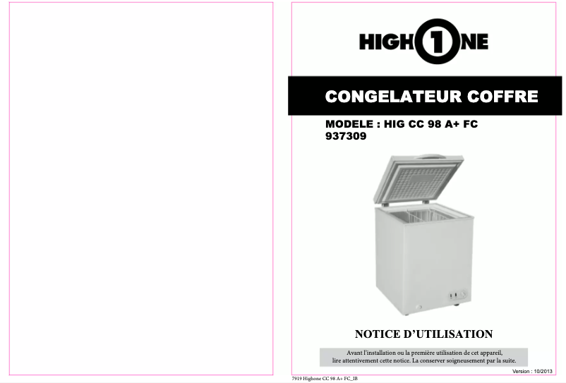 Image de la première page du manuel de l'appareil HIG CC 98 A+ FC