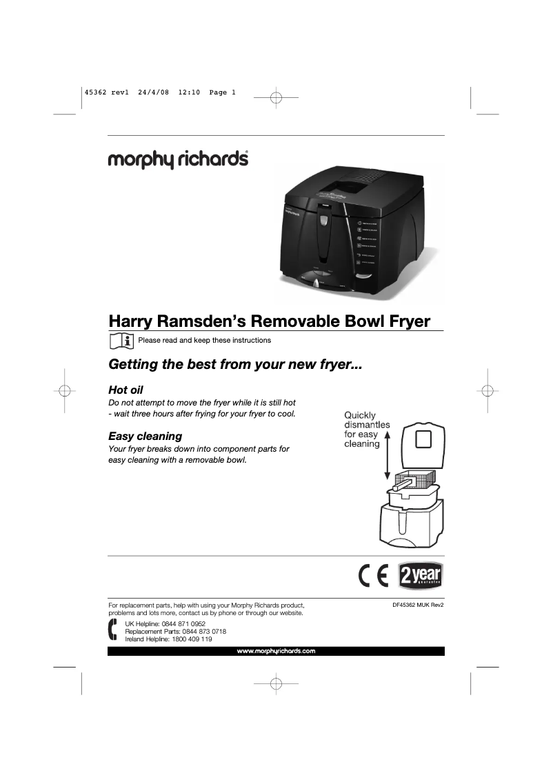 Page 1 de la notice Manuel utilisateur Morphy Richards 45362