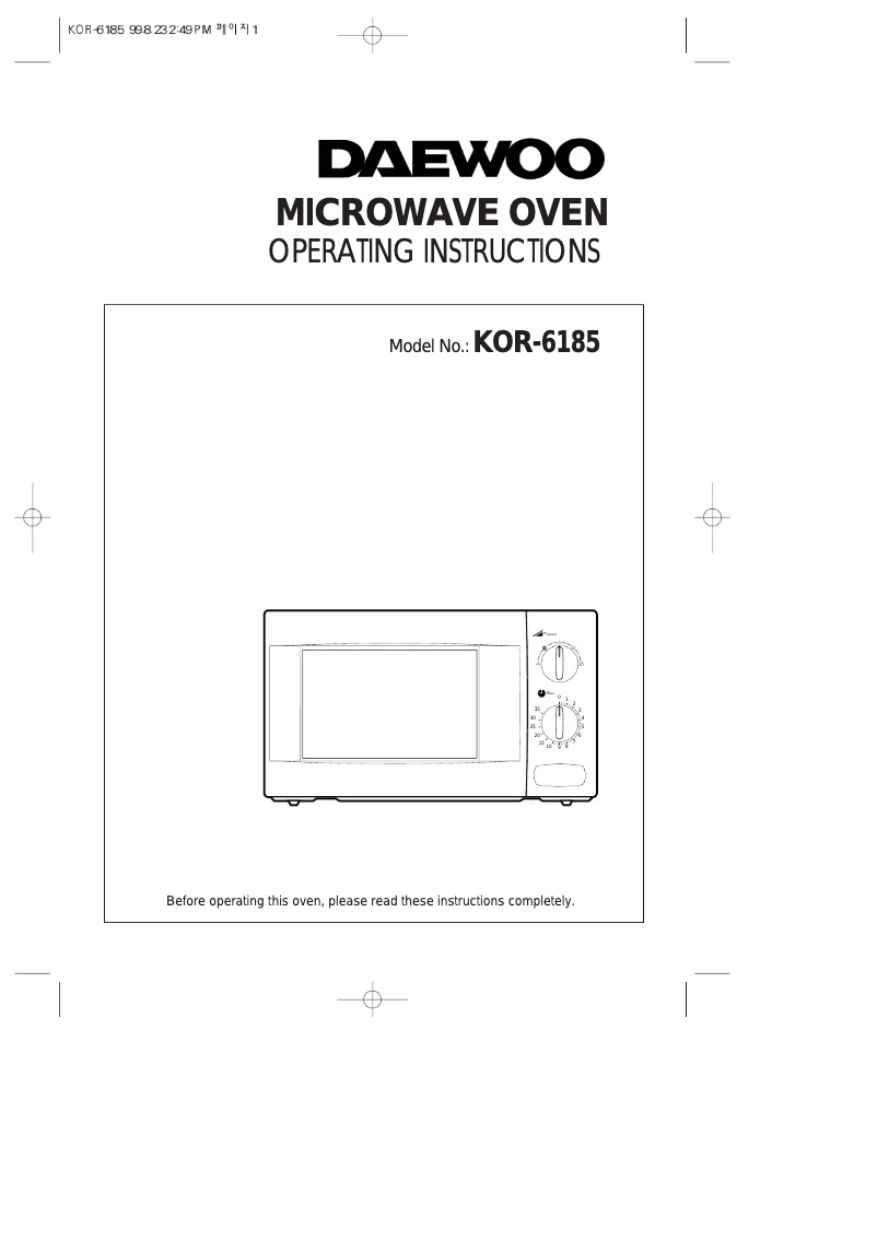 Page n°1 - Manuel utilisateur Daewoo KOR-6185