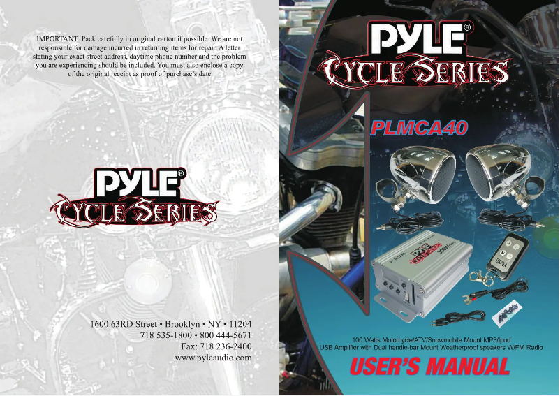 Page n°1 - Manuel utilisateur Pyle Cycle PLMCA40