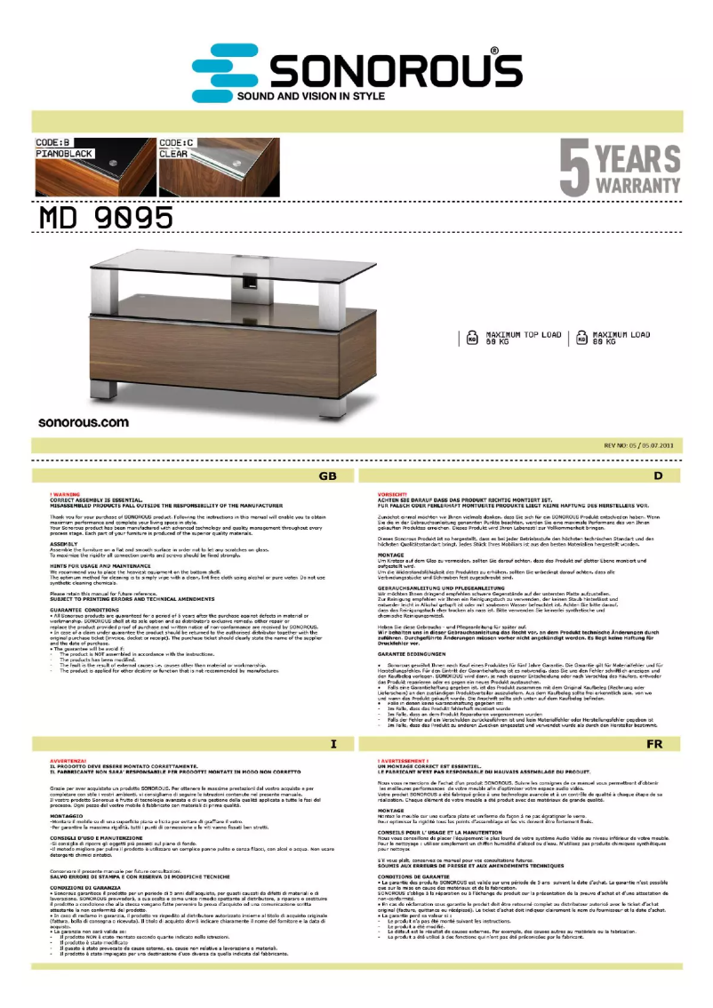 Page n°1 - Manuel utilisateur Sonorous MD 9095-C-HBLK-BLK