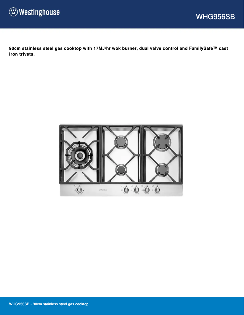 Page 1 de la notice Fiche technique Westinghouse WHG956SB