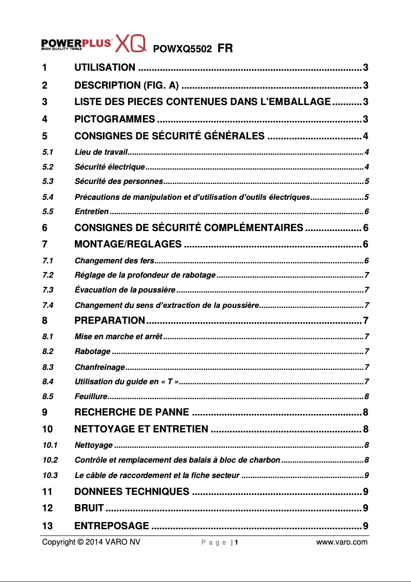 Page 1 de la notice Manuel utilisateur PowerPlus POWXQ5502