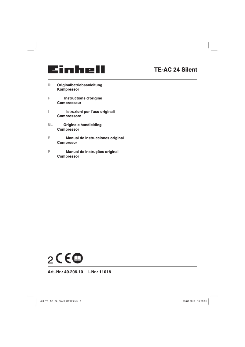 Page 1 de la notice Manuel utilisateur Einhell TE-AC 24 Silent
