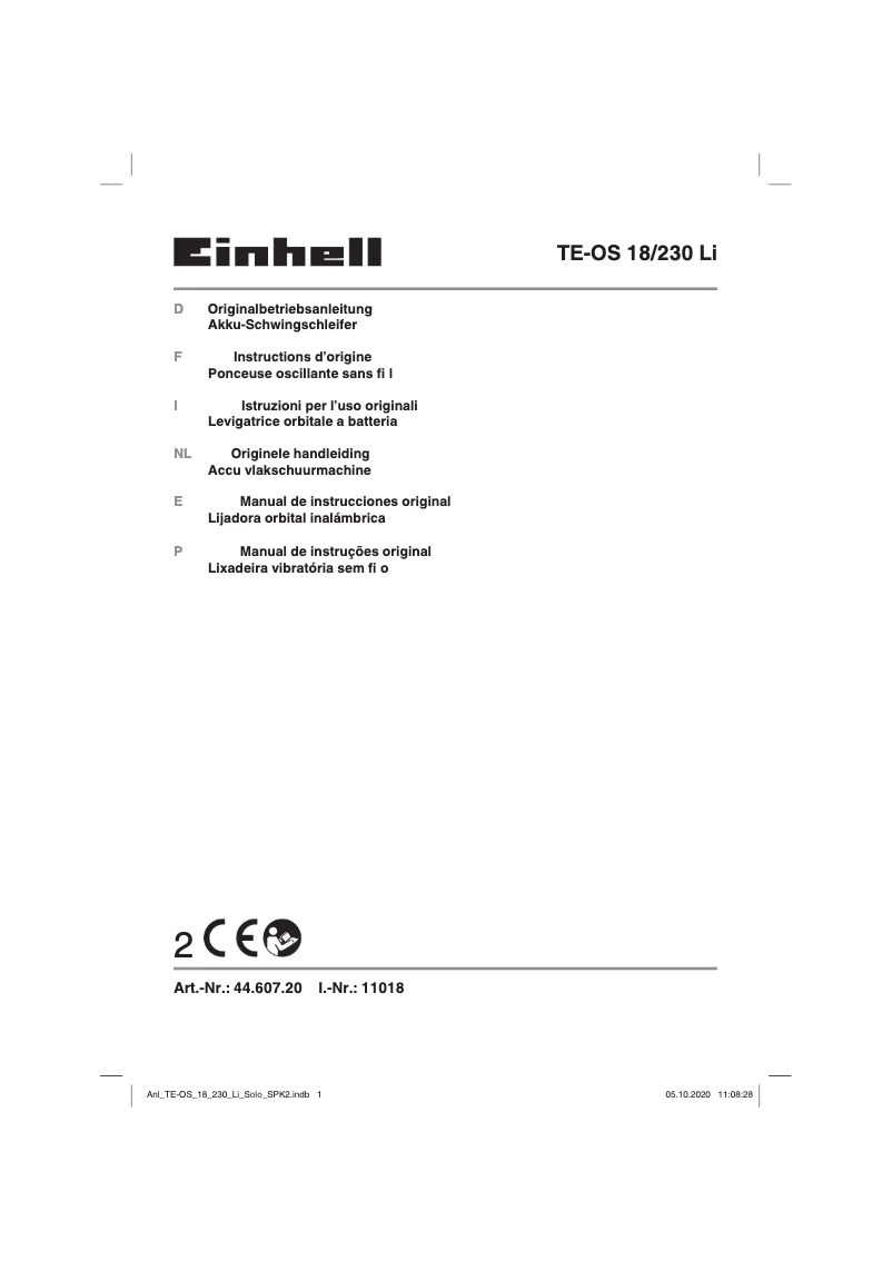 Page n°1 - Manuel utilisateur Einhell TE-OS 18/230 Li Solo