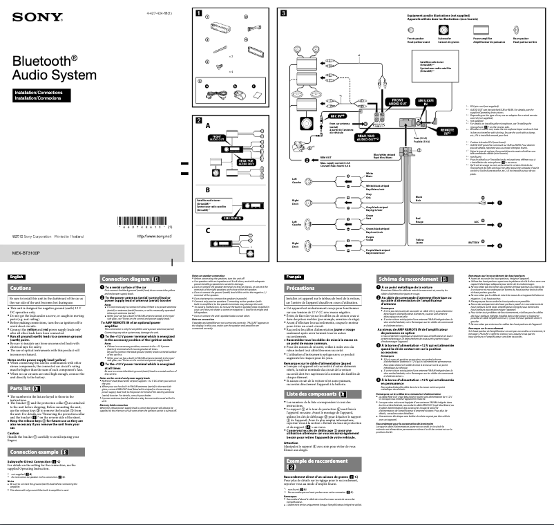 Page n°1 - Guide d'installation Sony MEX-BT3100P