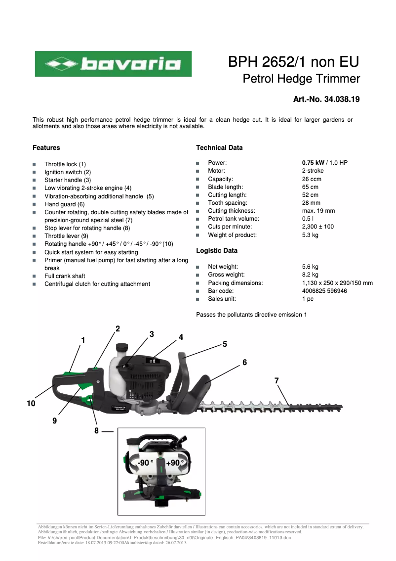 Página 1 del manual Ficha técnica Bavaria BPH 2652/1
