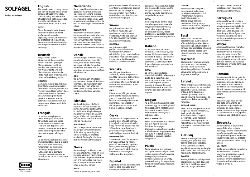 Page 1 de la notice Manuel utilisateur Ikea SOLFÅGEL 905.442.38