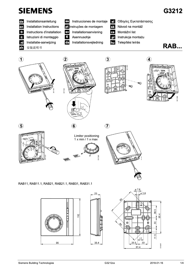 Page 1 de la notice Manuel utilisateur Siemens RAB31.1