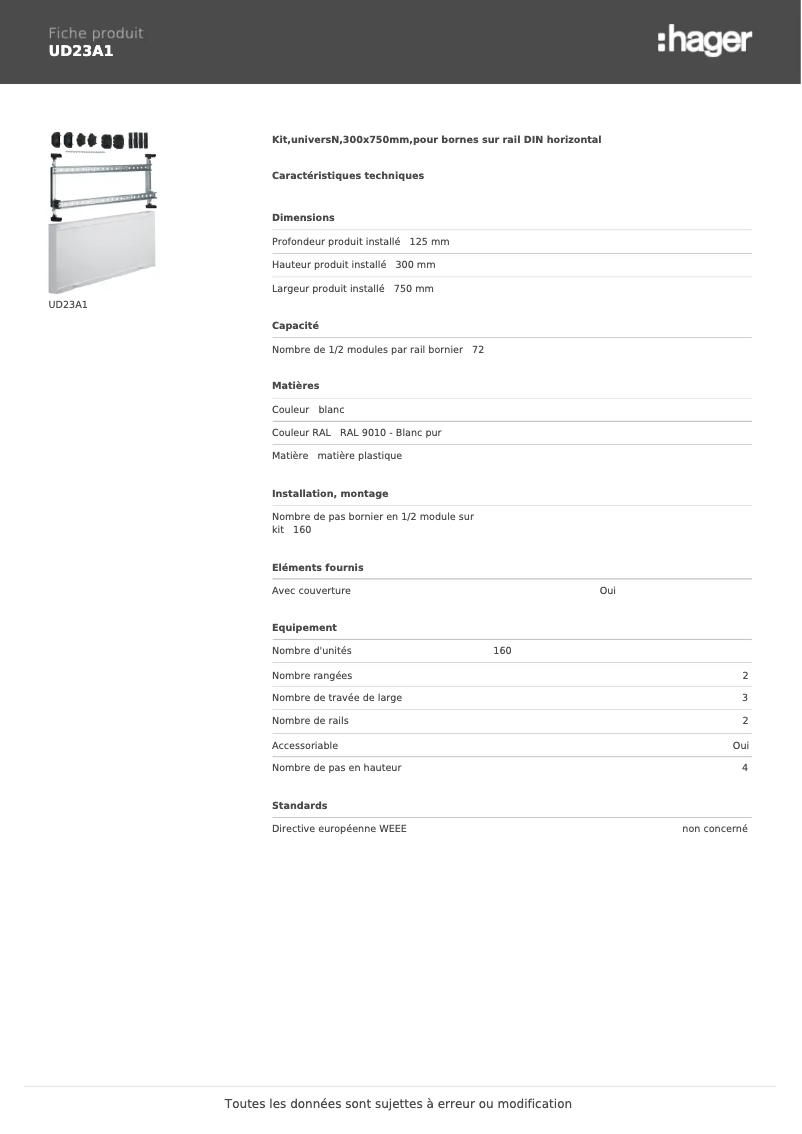 Page n°1 - Manuel utilisateur Hager UD23A1