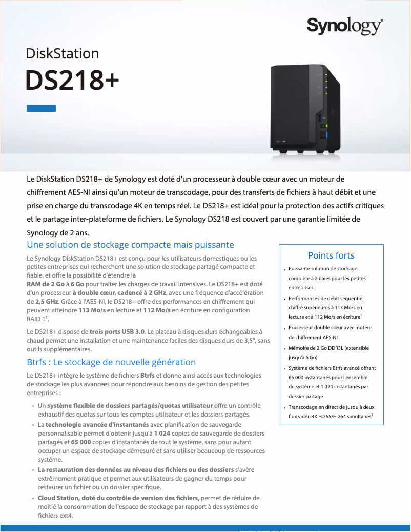 Image de la première page du manuel de l'appareil DiskStation DS218+