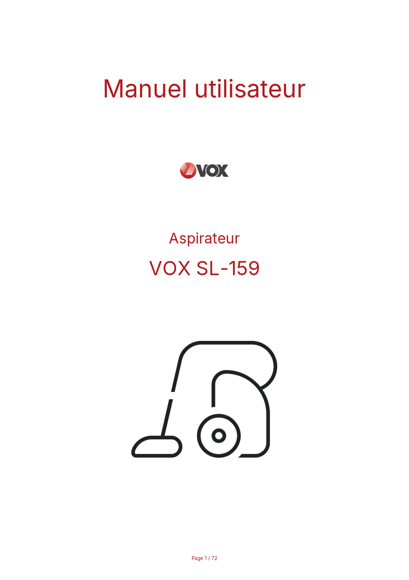 Page n°1 - Manuel utilisateur VOX SL-159