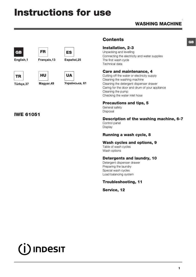 Image de la première page du manuel de l'appareil IWE 61051C ECO EU