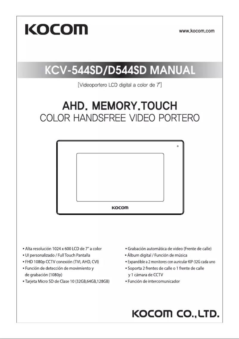 Page 1 de la notice Manuel utilisateur Kocom KCV544SDMW