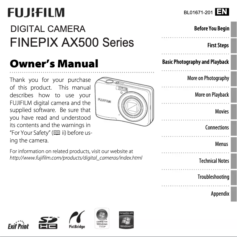 Image de la première page du manuel de l'appareil FinePix AX500