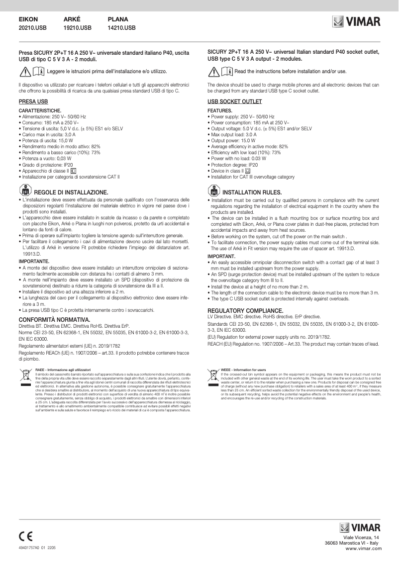 Page n°1 - Manuel utilisateur Vimar 14210.USB