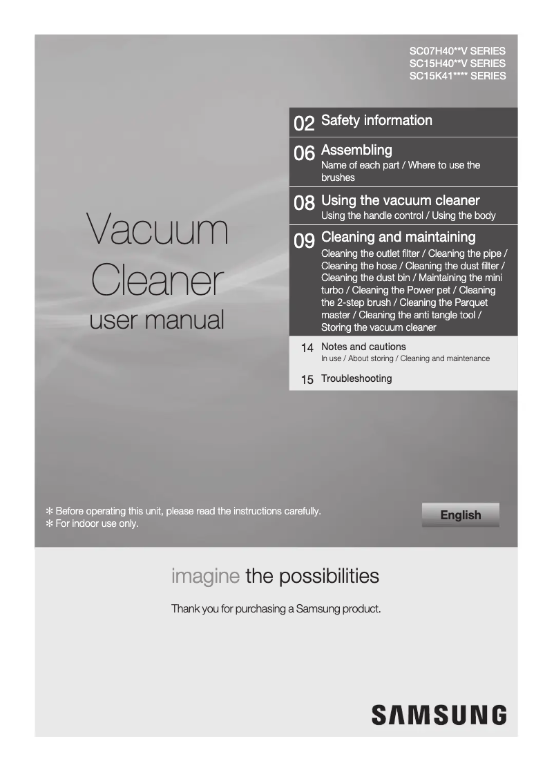 Page n°1 - Manuel utilisateur Samsung SC15K4130VL