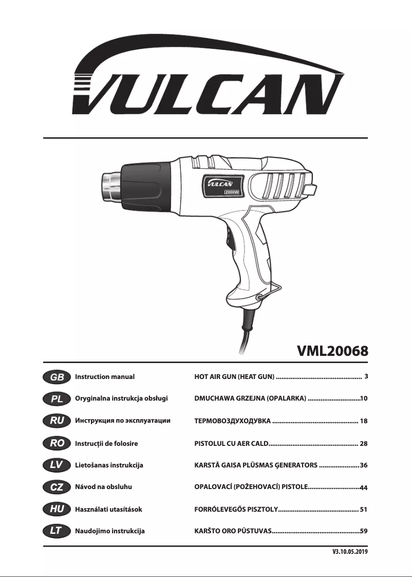 Page 1 de la notice Manuel utilisateur Vulcan VML20068