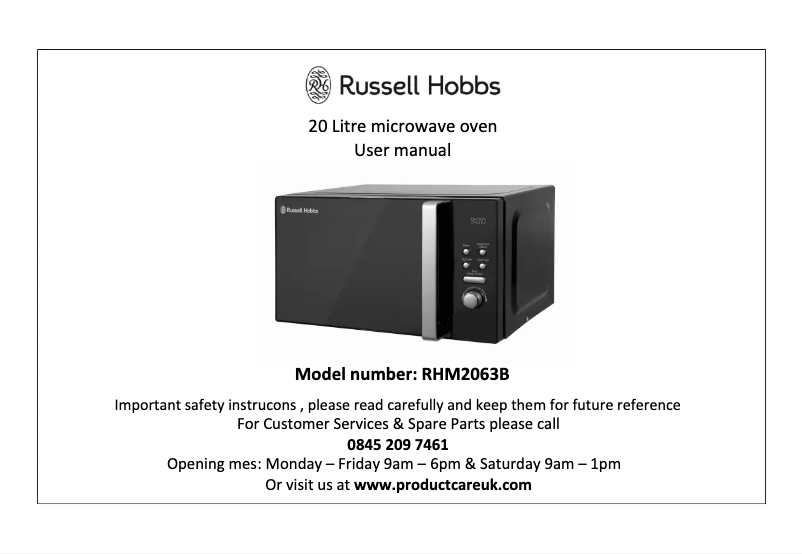 Página 1 del manual Manual de usuario Russell Hobbs RHM2063B