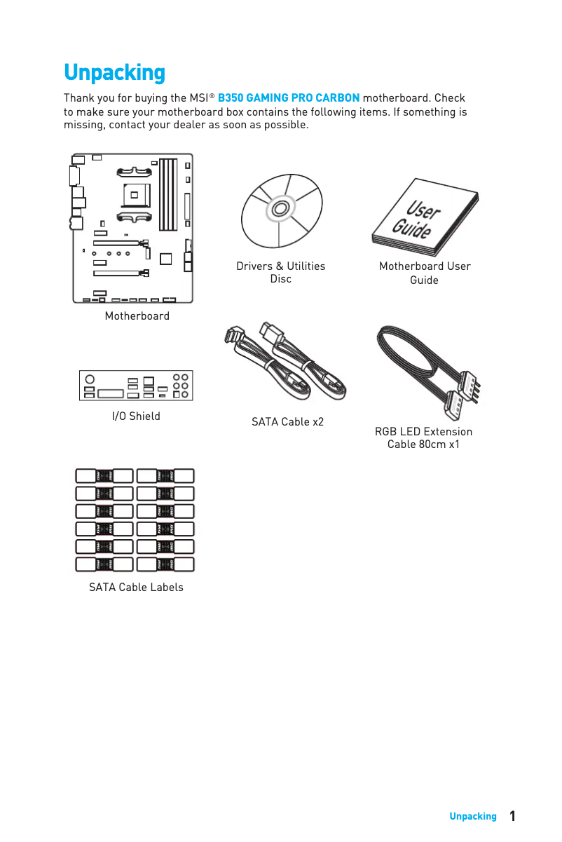 Page 1 of the manual User Manual MSI B350 Gaming Pro Carbon