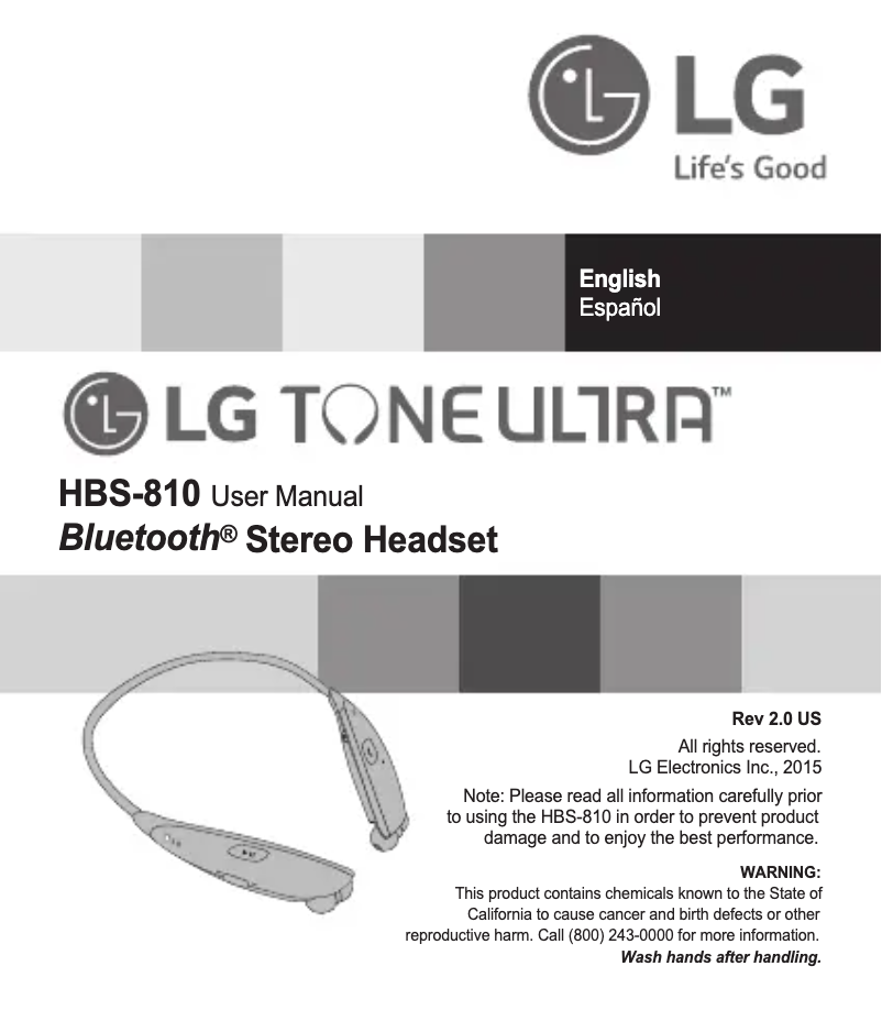 Page 1 de la notice Manuel utilisateur LG Tone Ultra HBS-810