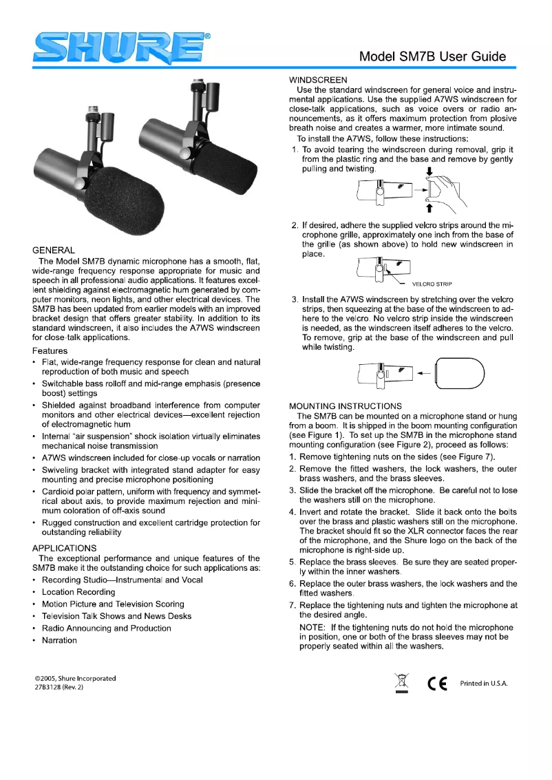 Page n°1 - Manuel utilisateur Shure SM7B