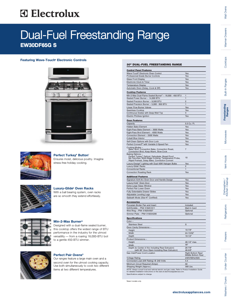 Page 1 de la notice Fiche technique Electrolux EW30DF65GW