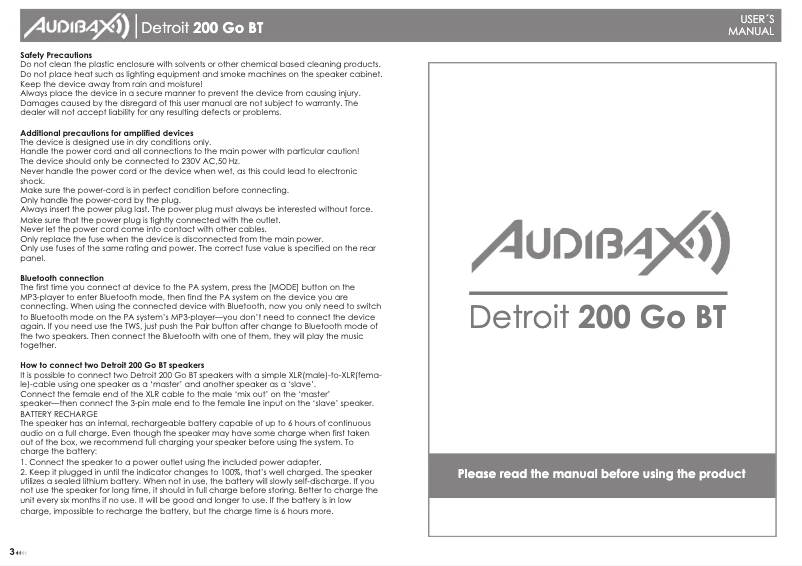 Image de la première page du manuel de l'appareil Detroit 200 Go BT